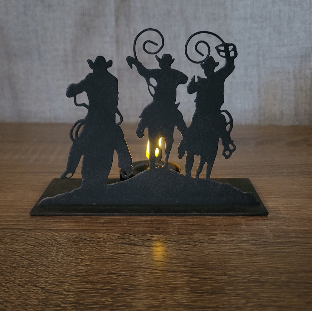 Rustic Cowboy Silhouette Tealight Holder - Black - Picture 2 of 14